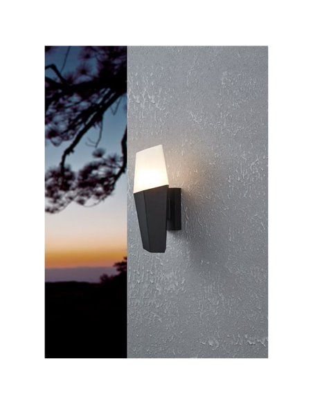 Aplique de pared exterior FARINDOLA, acero negro y plástico blanco, E27 (no incl.)