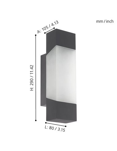 Aplique LED de pared exterior GORZANO, antracita 4,8W 550Lm 3000K, IP44