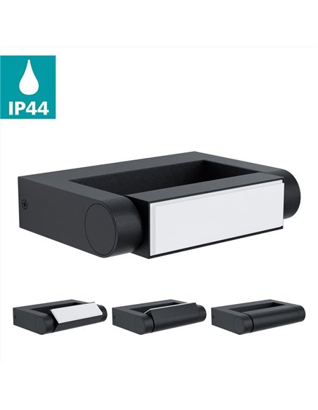 Aplique LED de pared BRIANZA, con cabezal giratorio 350º, negro 4,8W 550Lm 3000K, IP44