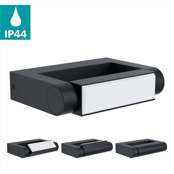 Aplique LED de pared BRIANZA, con cabezal giratorio 350º, negro 4,8W 550Lm 3000K, IP44