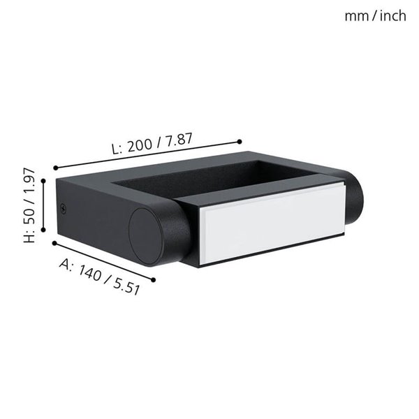 Aplique LED de pared BRIANZA, con cabezal giratorio 350º, negro 4,8W 550Lm 3000K, IP44