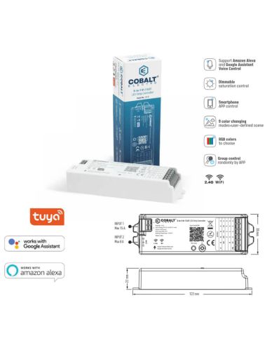 Contrôleur LED monochrome Cobalt Electro CS-5 WiFi et RF 2,4 GHz RGB/RGBW/CCT | Compatible avec Tuya Smart Life