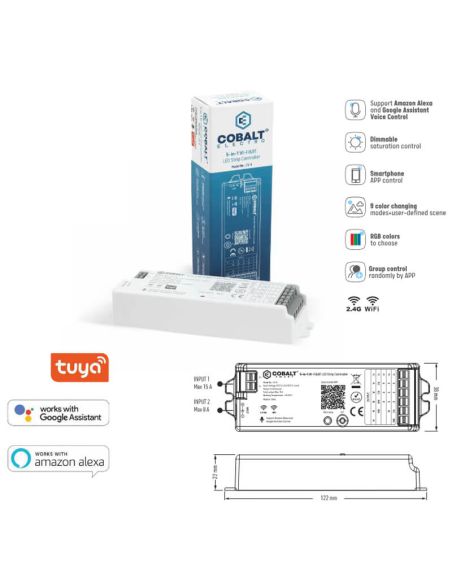 Controlador LED Cobalt Electro CS-5 WiFi y RF 2.4GHz RGB/RGBW/CCT Monocolor | Compatible Tuya Smart Life