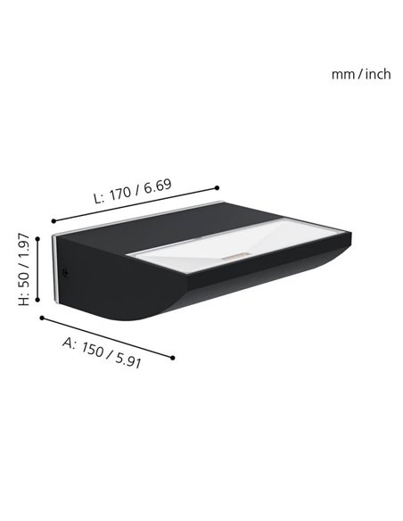 Aplique LED de pared para exteriores SORRONARO, con luz cálida hacia arriba, 10,5W 1000Lm 3000K, IP64