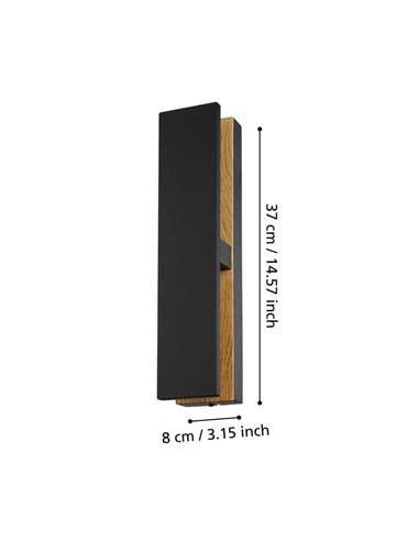 Aplique LED de pared moderno COSTORIO, con interior de madera resistente para exteriores, 11,7W 1500Lm 3000K, IP44