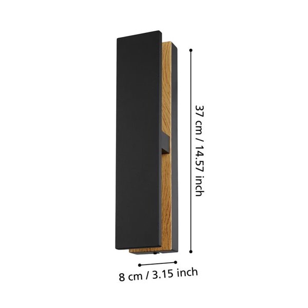 Aplique LED de pared moderno COSTORIO, con interior de madera resistente para exteriores, 11,7W 1500Lm 3000K, IP44