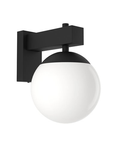 Aplique de exterior BUFALATA, negro con globo blanco, E27, IP44