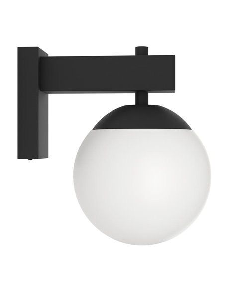 Aplique de exterior BUFALATA, negro con globo blanco, E27, IP44