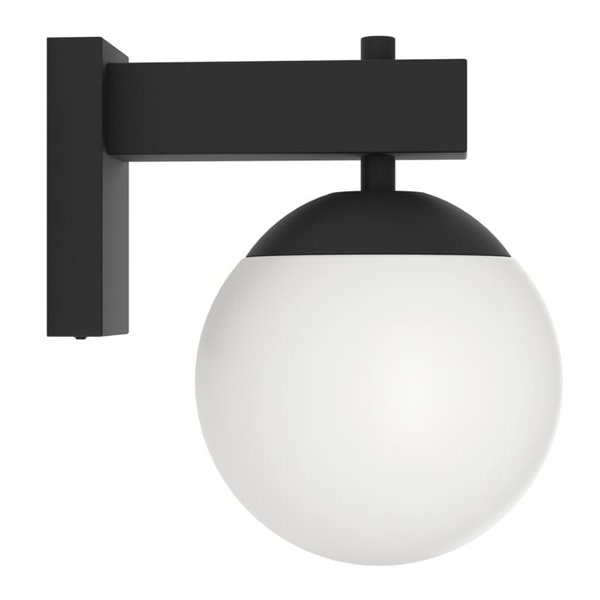 Aplique de exterior BUFALATA, negro con globo blanco, E27, IP44