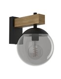 Aplique exterior BUFALATA con globo ahumado y base madera, E27, IP44