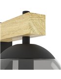 Aplique exterior BUFALATA con globo ahumado y base madera, E27, IP44