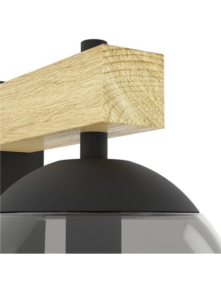 Aplique exterior BUFALATA con globo ahumado y base madera, E27, IP44