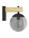 Aplique exterior BUFALATA con globo ahumado y base madera, E27, IP44
