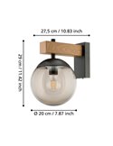Aplique exterior BUFALATA con globo ahumado y base madera, E27, IP44