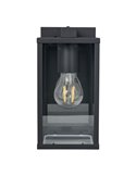 Luminária de parede externa BUDRONE em aço preto com corpo de vidro, E27, IP44