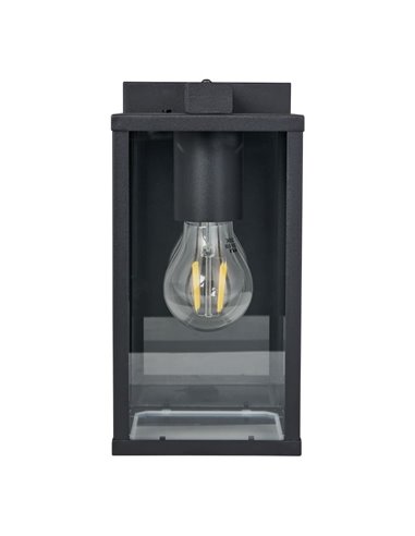 Aplique de pared exterior en acero negro BUDRONE, con carcasa de vidrio, E27, IP44