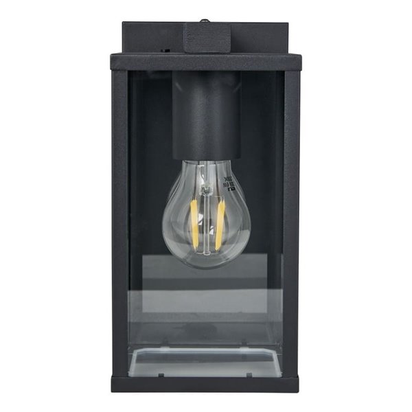 Aplique de pared exterior en acero negro BUDRONE, con carcasa de vidrio, E27, IP44