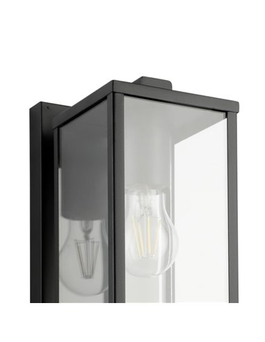 Aplique de pared exterior en acero negro BUDRONE, con carcasa de vidrio, E27, IP44