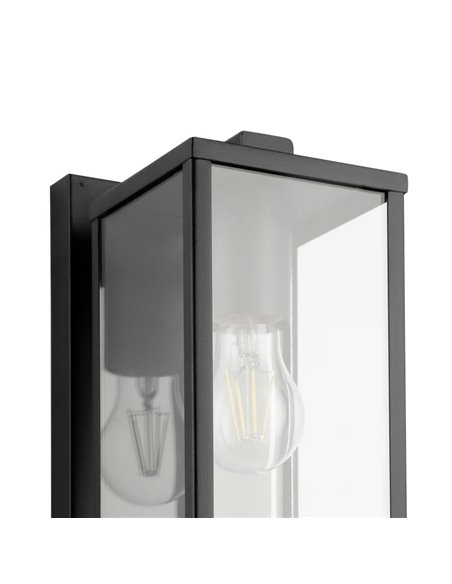 Aplique de pared exterior en acero negro BUDRONE, con carcasa de vidrio, E27, IP44