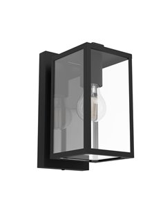 Luminária de parede externa BUDRONE em aço preto com corpo de vidro, E27, IP44