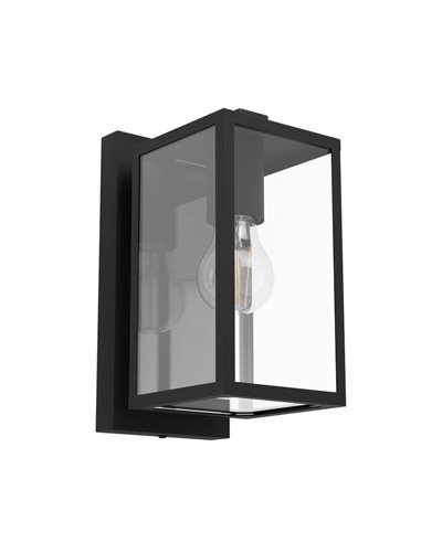 Luminária de parede externa BUDRONE em aço preto com corpo de vidro, E27, IP44