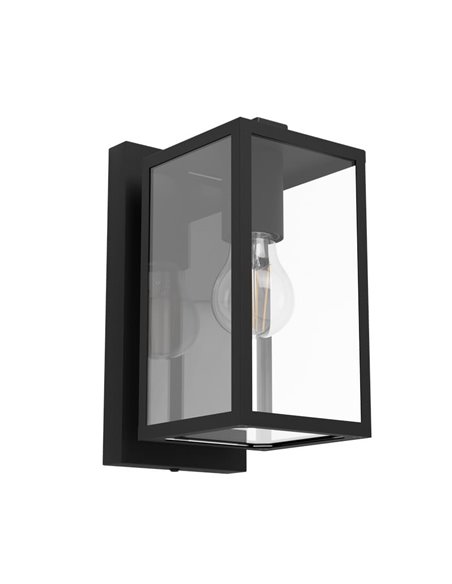 Luminária de parede externa BUDRONE em aço preto com corpo de vidro, E27, IP44