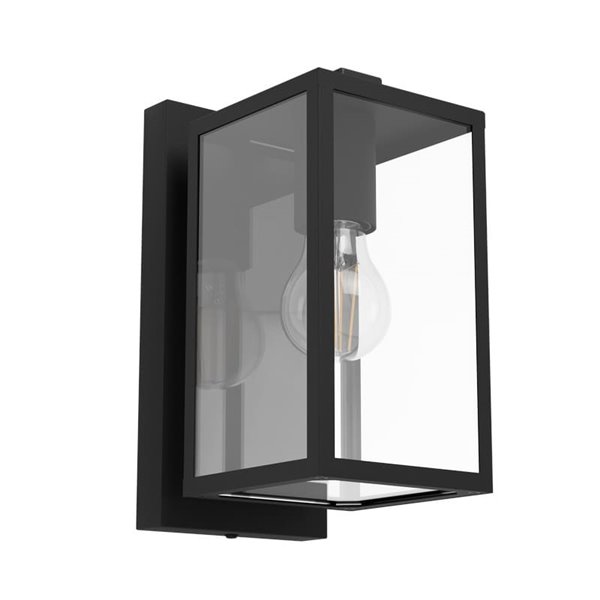 Aplique de pared exterior en acero negro BUDRONE, con carcasa de vidrio, E27, IP44