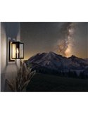 Aplique de pared exterior con base madera BUDRONE, carcasa de vidrio, E27, IP44