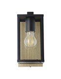 Aplique de pared exterior con base madera BUDRONE, carcasa de vidrio, E27, IP44