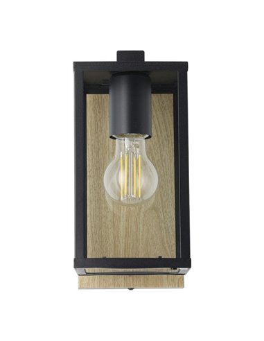 Aplique de pared exterior con base madera BUDRONE, carcasa de vidrio, E27, IP44