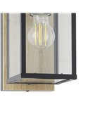 Aplique de pared exterior con base madera BUDRONE, carcasa de vidrio, E27, IP44