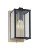 Aplique de pared exterior con base madera BUDRONE, carcasa de vidrio, E27, IP44