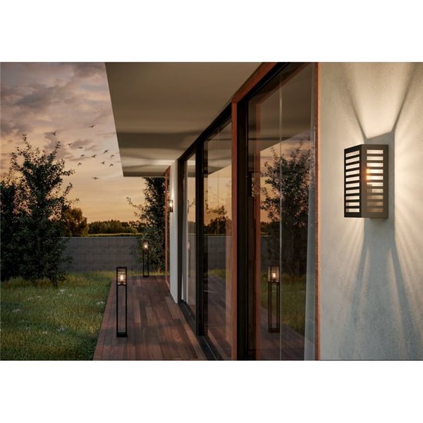 Lámpara de pie exterior ALAMONTE 3, con estructura de metal a rayas negro, E27, IP44