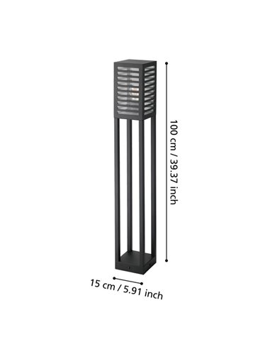 Lámpara de pie exterior ALAMONTE 3, con estructura de metal a rayas negro, E27, IP44