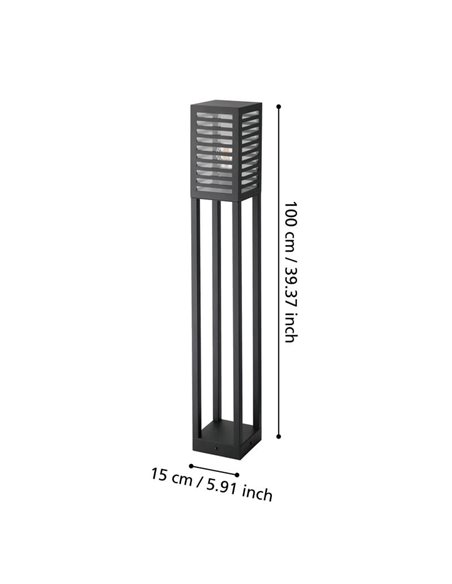 Lámpara de pie exterior ALAMONTE 3, con estructura de metal a rayas negro, E27, IP44
