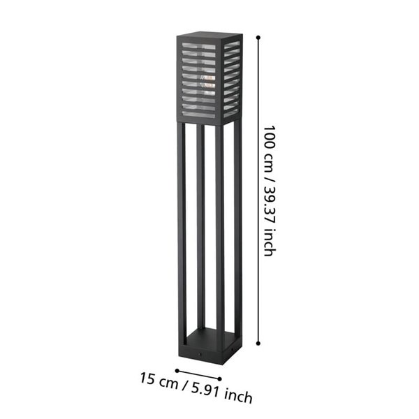 Lámpara de pie exterior ALAMONTE 3, con estructura de metal a rayas negro, E27, IP44