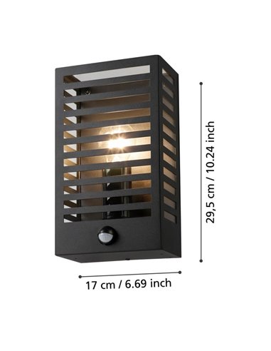 Aplique con sensor de movimiento ALAMONTE 3, con estructura de metal a rayas negro, E27, IP44