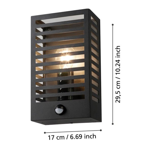 Aplique con sensor de movimiento ALAMONTE 3, con estructura de metal a rayas negro, E27, IP44