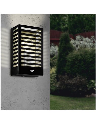 Aplique con sensor de movimiento ALAMONTE 3, con estructura de metal a rayas negro, E27, IP44