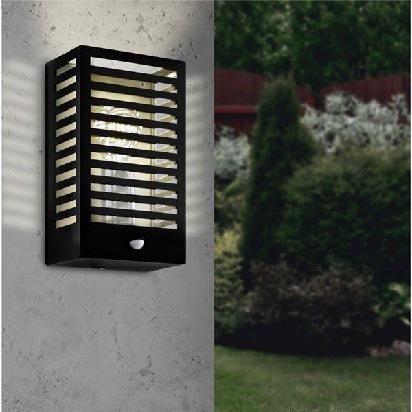 Aplique con sensor de movimiento ALAMONTE 3, con estructura de metal a rayas negro, E27, IP44