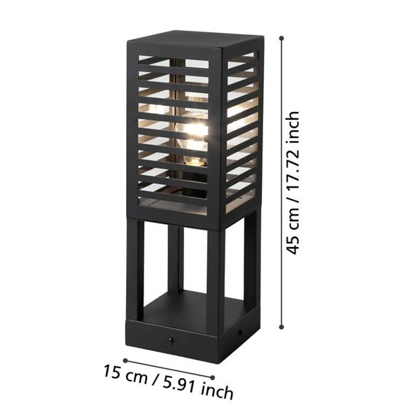 Baliza de zócalo exterior ALAMONTE 3, con estructura metal a rayas negro, E27, IP44