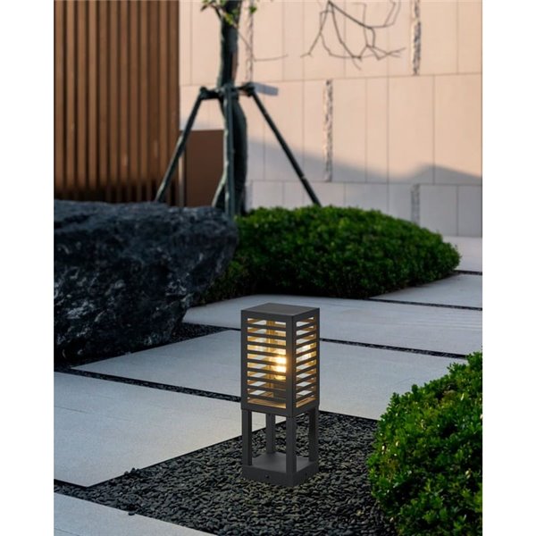 Luminária de pedestal para exterior ALAMONTE 3, com estrutura metálica listrada preta, E27, IP44