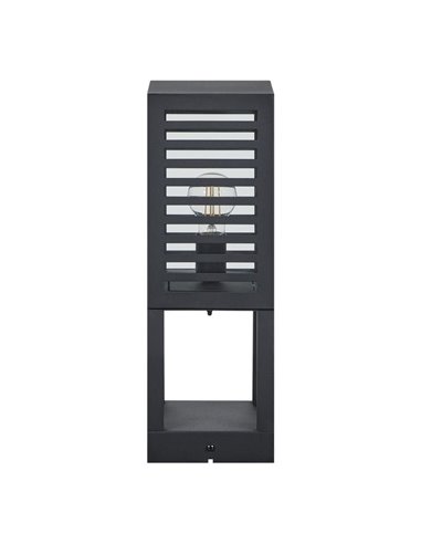 Baliza de zócalo exterior ALAMONTE 3, con estructura metal a rayas negro, E27, IP44