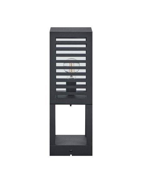 Baliza de zócalo exterior ALAMONTE 3, con estructura metal a rayas negro, E27, IP44