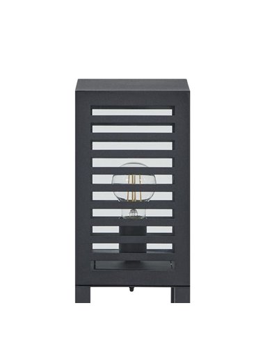 Baliza de zócalo exterior ALAMONTE 3, con estructura metal a rayas negro, E27, IP44