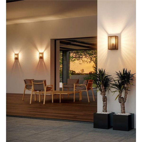 Aplique de pared de metal a rayas ALAMONTE 3, negro, E27, IP44