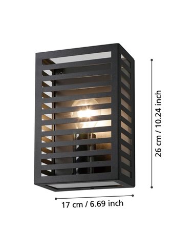 Luminária de parede metálica listrada ALAMONTE 3, preta, E27, IP44