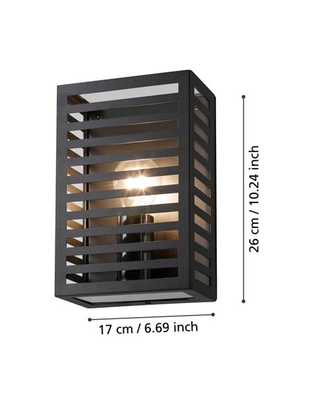 Aplique de pared de metal a rayas ALAMONTE 3, negro, E27, IP44