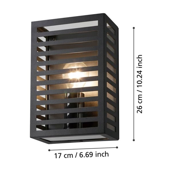Aplique de pared de metal a rayas ALAMONTE 3, negro, E27, IP44
