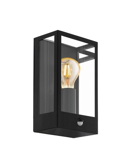 Applique ALAMONTE avec détecteur de mouvement, acier noir et verre, E27, IP44